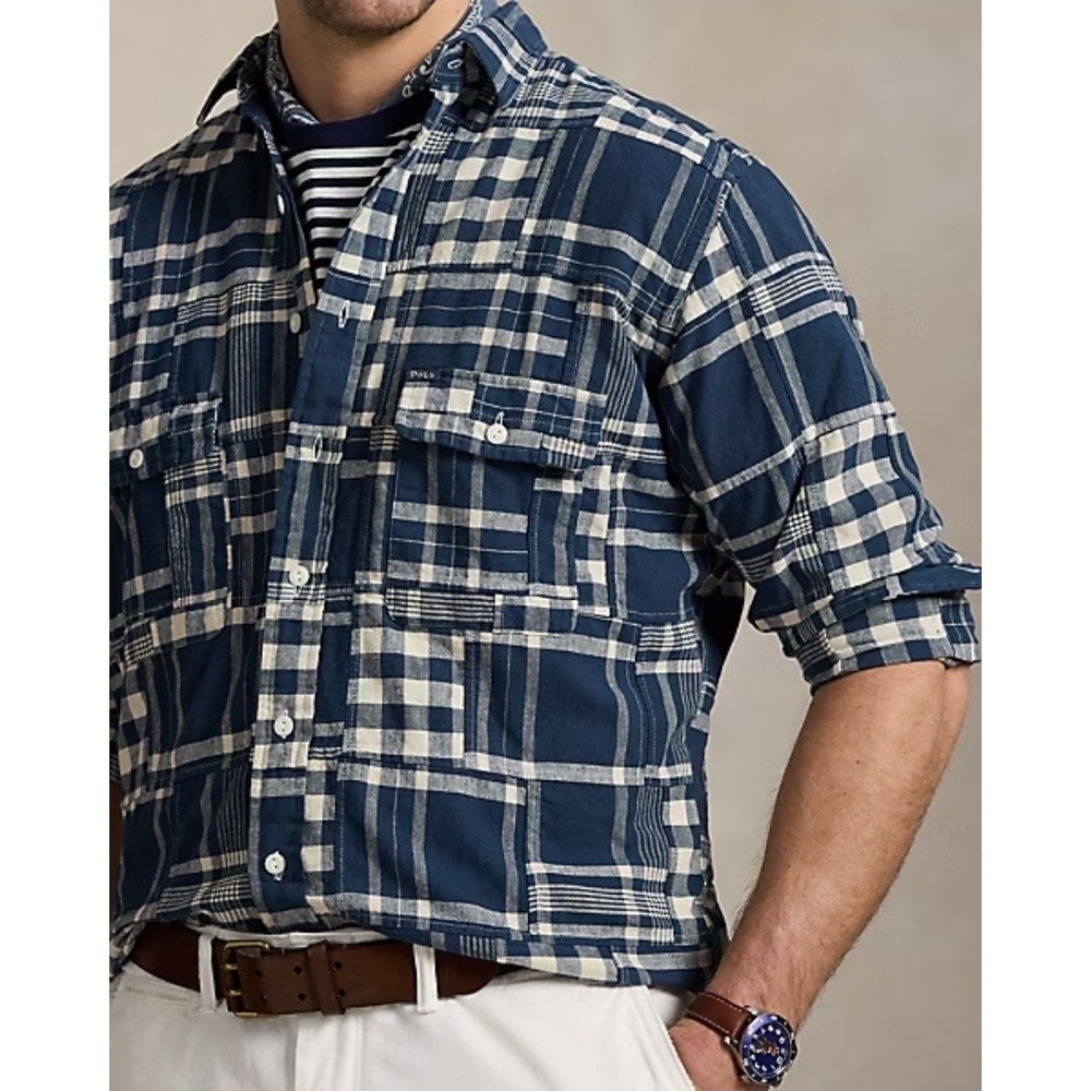 Polo Ralph Lauren Blue Plaid Classic Fit Patchwork Button Up Shirt Men Size 5XB - Picture 3 of 8
